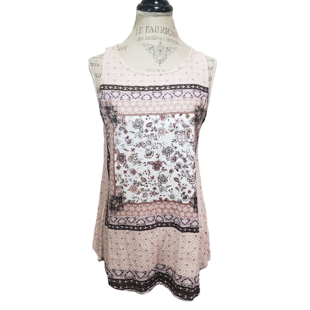 Gypsies & Moondust Floral Print Back Cut Out Sleeveless Tunic Shirt Top